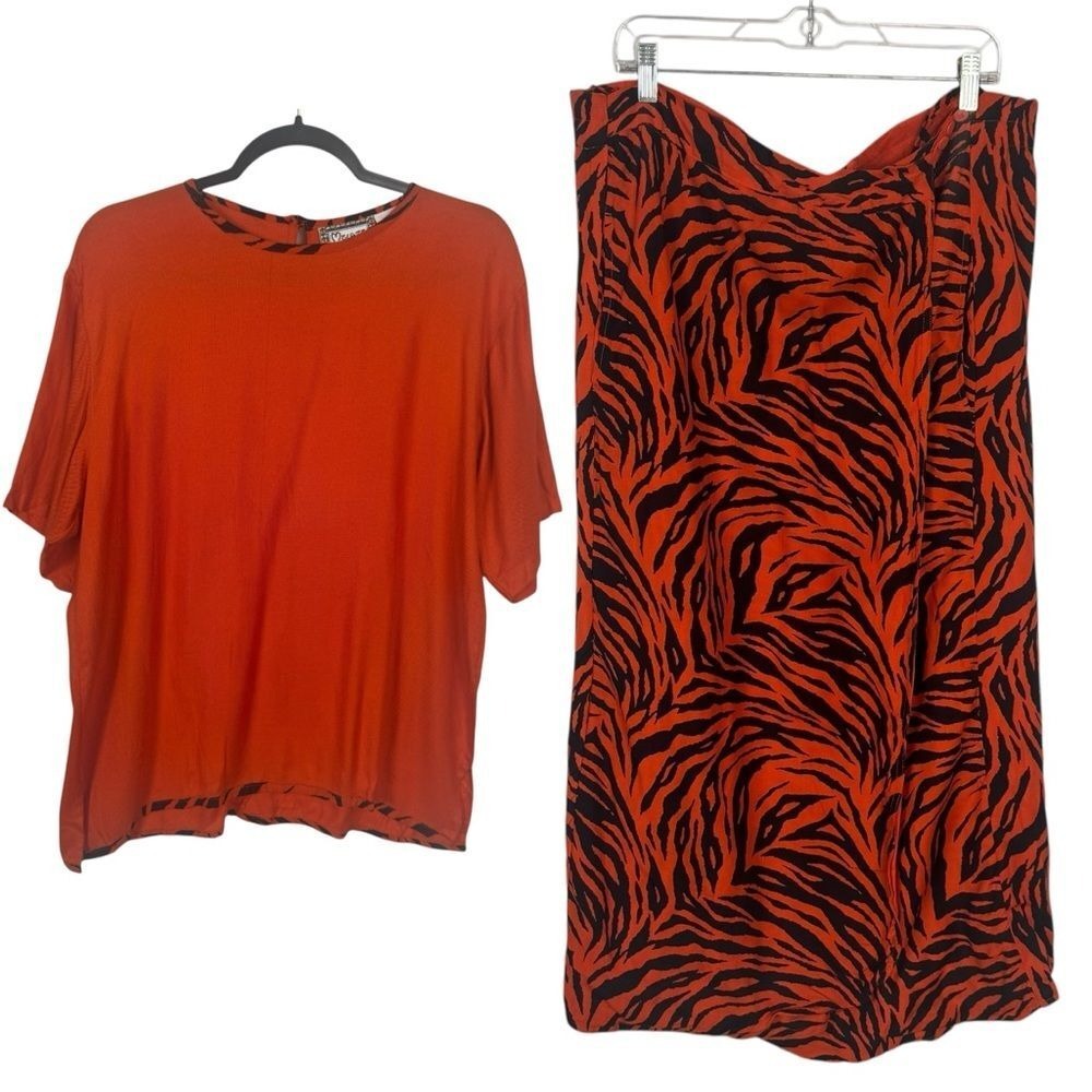 Molato Skirt & Blouse Set Medium (oversized) Tiger Orange Black‎ Indian Vintage